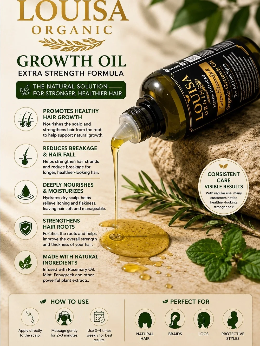 LOUISA ORGANIC EXTRA STRENGTH HAIR OIL – 3 OZ 🌿✨